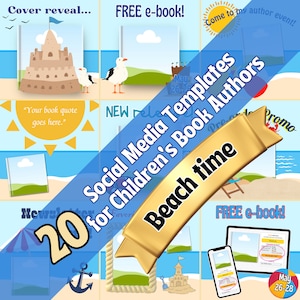 Social media posts for authors - Pre-made Canva Templates - INSTANT DOWNLOAD – 3D book cover mock-up – sandcastles and beach
