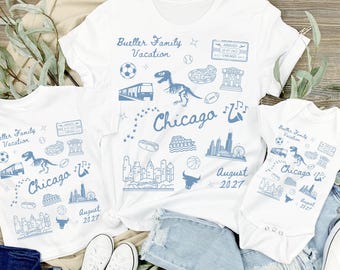 Matching Custom Family Chicago Vacation Shirt, Personalized Group Gift for Illinois Vacation Tshirt for Group Trip to Chicago Gift