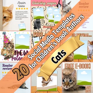 Social media graphics for authors, pre-made Canva Templates, INSTANT DOWNLOAD, 3D book cover mock-up, cover reveal, cats