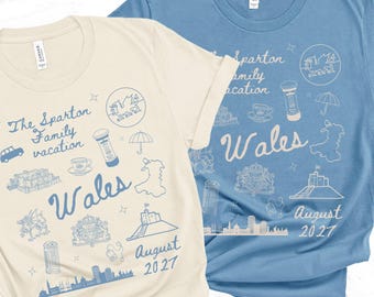 Matching Custom Family Wales UK Vacation Shirt, Personalized Group Gift for Welsh Vacation Tshirt for Group Trip to Celtic Cardiff