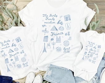 Matching Custom Family France Vacation Shirt, Personalized Group Gift for Paris Fance Vacation Tshirt for Group Trip to Louvre Eiffel Tower
