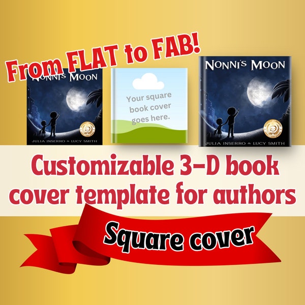 Marketing for authors –  3D book cover mock-up – square book cover Canva template for 8x8, 10x10, 8.5x8.5, etc. – INSTANT DOWNLOAD