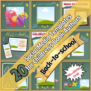 Social media graphics for authors - INSTANT DOWNLOAD – 3D book cover mock-up – pre-made Canva templates - Back-to-school chalkboard