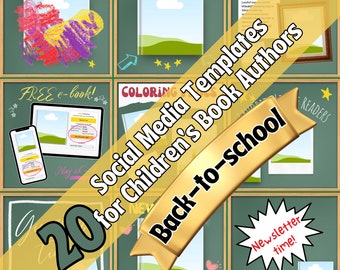 Social media graphics for authors - INSTANT DOWNLOAD – 3D book cover mock-up – pre-made Canva templates - Back-to-school chalkboard