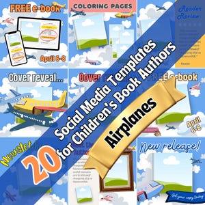 Social media posts for authors - INSTANT DOWNLOAD – 3D book cover mock-up – pre-made Canva templates - Airplanes, navy blue