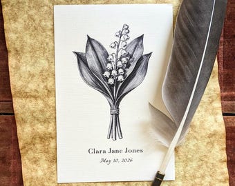 Maiblumen-Geburtsblumendruck | Maiglöckchen, Geschenk zur Geburt, Leinenpapier