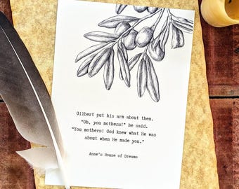 Anne of Green Gables Mother Quote Print | Gift for Mom | Botanical | Literary Art | 5" x 7"