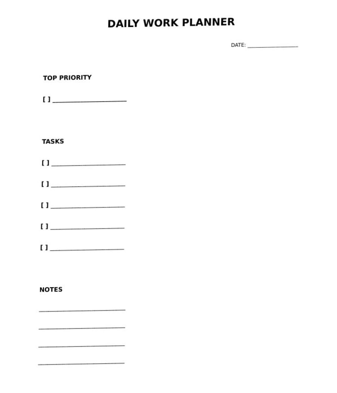 Minimal Daily Work Planner Printable – Simple Productivity Planner PDF ...