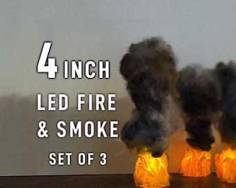Set-of-Three Mini 4in LED Fire & Smoke Effects, for Markers, Terrain, Dioramas, Miniatures, and Models