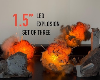 Set di tre effetti esplosione a LED da 1,5 pollici per terreno di gioco, diorami militari, modelli, segnalini, accessori per wargame e divertimento