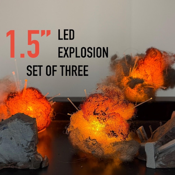 Set-of-Three 1.5-in LED Explosion Effects for Scatter Terrain, Military Dioramas, Models, Markers, Wargaming Accessories, and joy