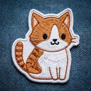 Cute Orange Cat Embroidered Patch Iron On Sew On Applique, Kawaii Kitty Patch for Jackets and Backpacks, Cat Lover Gift