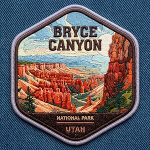 Bryce Canyon National Park Utah Embroidered Patch, Travel Souvenir Iron On Applique, Red Rock Hoodoos Badge for Backpack