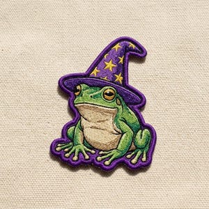 Wizard Frog Embroidered Patch | Magic Toad Iron On Applique | Cottagecore Witchy Sew Applique