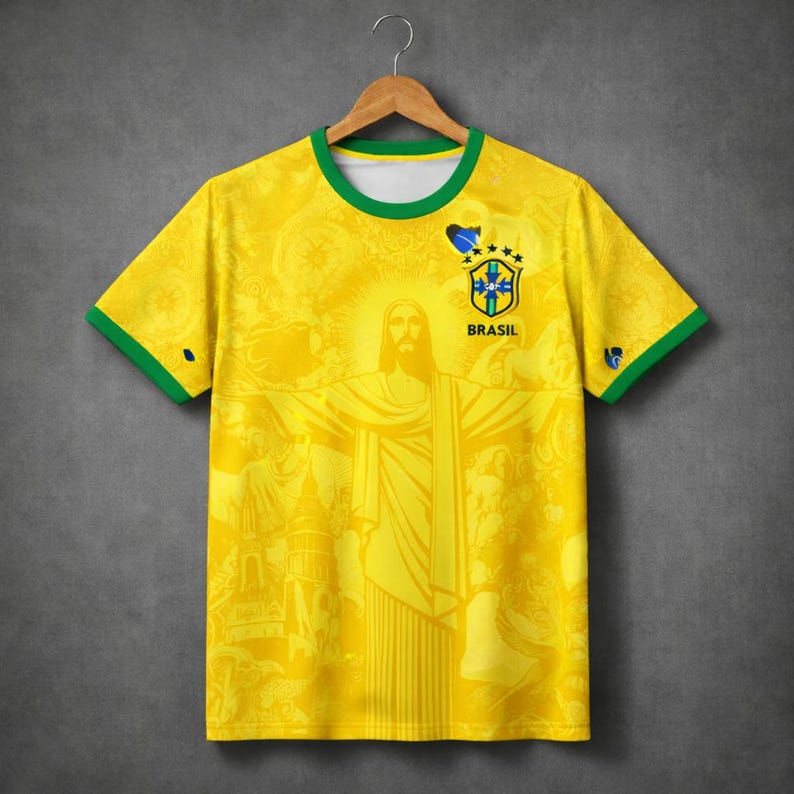 Brasilien fotbollströja — Kristusstatyn Tee — Unisex fotbollströja (2 färger) bild 3