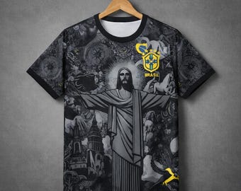 Braziliaans voetbalshirt — T-shirt Christus Verlosser — uniseks voetbalshirt (2 kleuren)