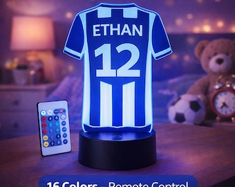 Personalisierte Fußball Jersey Nachtlicht | Benutzerdefinierte Name und Nummer Lampe | Jungen Schlafzimmer Geschenk