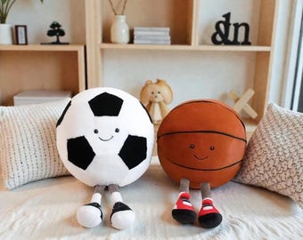 Plyschfotboll eller basketboll, mjuk uppstoppad sportboll för barnrumsdekoration
