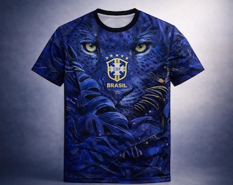 Brasilien Jaguar Heltryckt T-shirt | Fotbollsfangåva | Brasilien Supportertröja