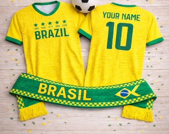 Brasilien Jersey & Schal Set Personalisiert | Fußball Fan Geschenkset