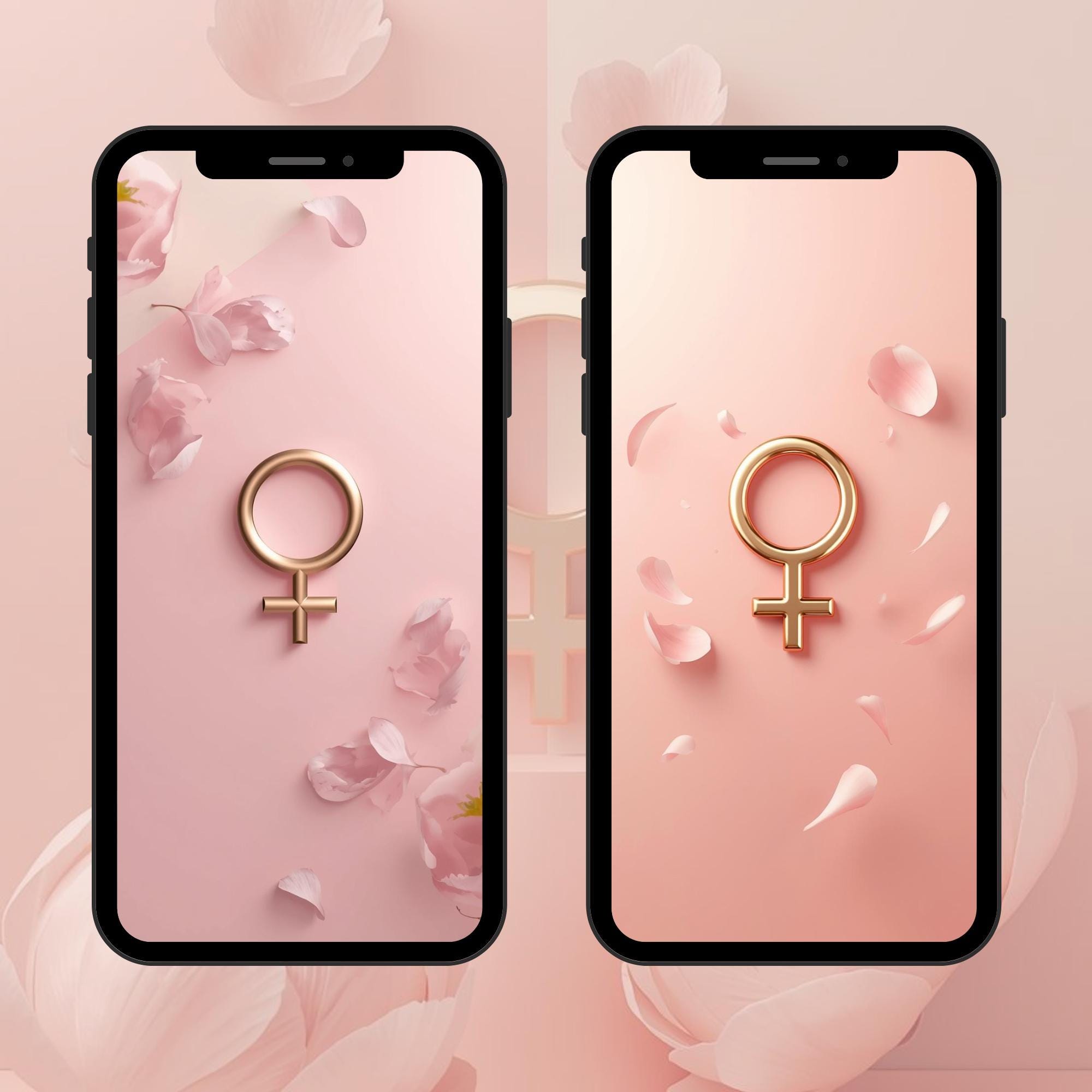 Luxury Woman Phone Wallpaper Bundle, Gold Pink Venus Symbol for iPhone Android
