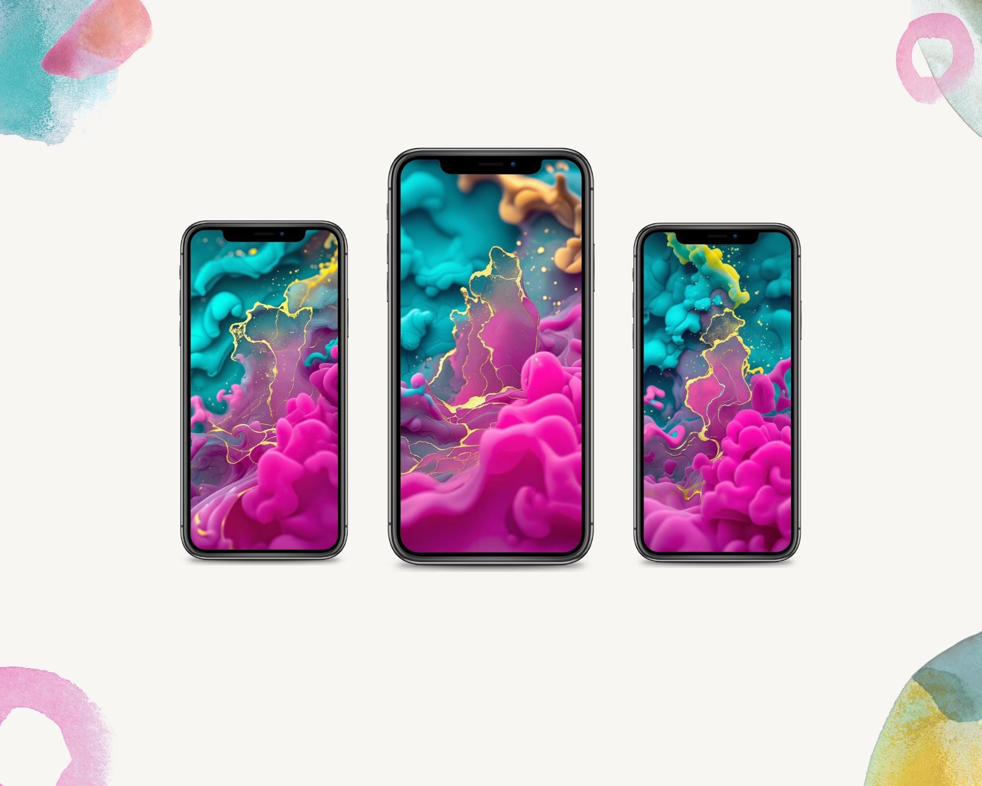 Pink Gold Abstract 3D Phone Wallpaper Pack, Luxury Liquid Art Background 9:16