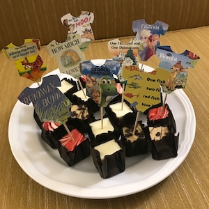Storybook onesie cupcake toppers for baby shower or storybook themed event