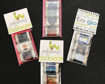 SIX packs of Candy Book Favors for book themed party, wedding, book clubs, shower, retirement, birthday and more - choice of 3 or 4 in a pk