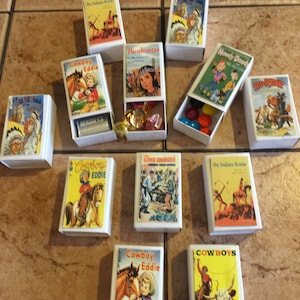 12 scatole di diapositive Vintage Cowboy e Indian favor per feste per bambini