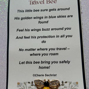 Carte porte-bonheur abeille de voyage avec mini abeille avec ailes en strass
