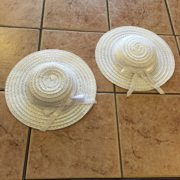 Two white straw wide brimmed historic Williamsburg style hat for 18" dolls