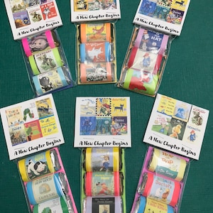 SIX packs of Candy Favors for storybook themed baby shower- A New Chapter Begins- choice of 3 or 4 in a pk