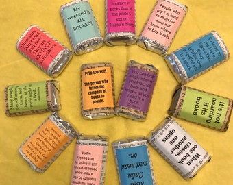 24 Book Lover Sayings Hershey Miniature wrapped Candy Bars for book clubs, book themed events, book lovers, retirement and more