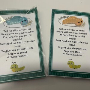 Worry Worm Card with cute resin worm - anxiety reliever - stress charm card