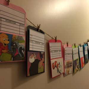 Bibliotheekkaart verhalenboek voor kinderen berichtadviesbanner met TWAALF vakken voor babyshower, bruiloft, vrijgezellenfeest en meer