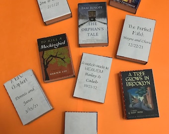 Personalized Book Lover Matchboxes for favors - wedding, anniversary, retirement, more - Set of 12