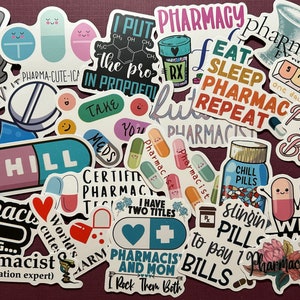 Autocollants de pharmacien en vinyle pour bagages, bouteilles d'eau, cartes, ordinateurs portables, etc.