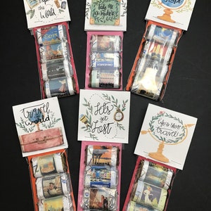 SIX packs of Candy Travel theme Favors for travel theme event, wedding, shower, retirement, birthday and more - choice of 3 or 4 in a pk