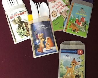 Twelve Storybook Silverware cutlery and napkin pouches and treat favor bags