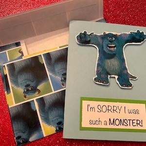 Monsters Inc Forgiveness Card, I'm Sorry Card, Forgive me card, Sorry for hurting you card - FREE shipping