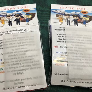 SIX Flight Attendant M&M's thank you with original poem - SIX little thank you gifts all pre-made and ready to go or kit form!