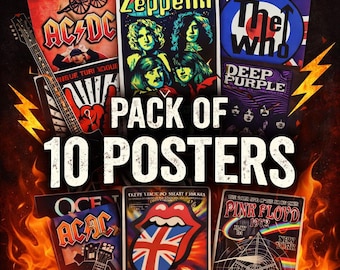 Collage di poster di band rock classiche, arte murale vintage per la sala musica