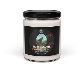 Bigfoots Smelly Ass Candle - Funny Sasquatch Gift for Men - Cryptid Specimen VLX-01 - Gag Gift for Outdoorsmen - Pine Scented Soy Candle