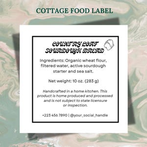 Quadratisches Cottage Lebensmitteletikett für Country Laib Sauerteigbrot, Bauernmarkt Frisches Brot Aufkleber, Cottage Law Bäckereietiketten