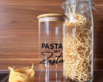 Pasta mit Zasta - Lustiges Vorratsglas als Geldgeschenk mit Bambusdeckel
