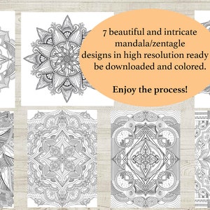 7 intricate mandala/zentangle coloring pages