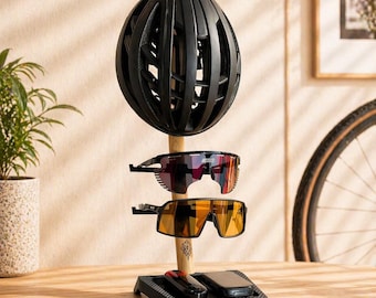 Organizzatore da scrivania per accessori da ciclismo: supporto per casco, porta occhiali da sole e ciclocomputer / Regalo per ciclisti