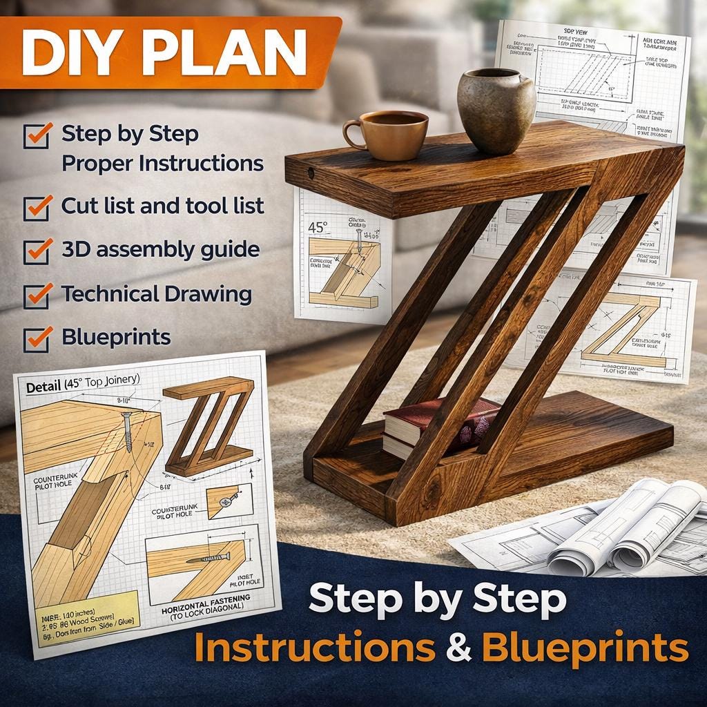 DIY Modern Z-shape Sofa Side Table Plans – 2-tier Display Shelf | Easy ...