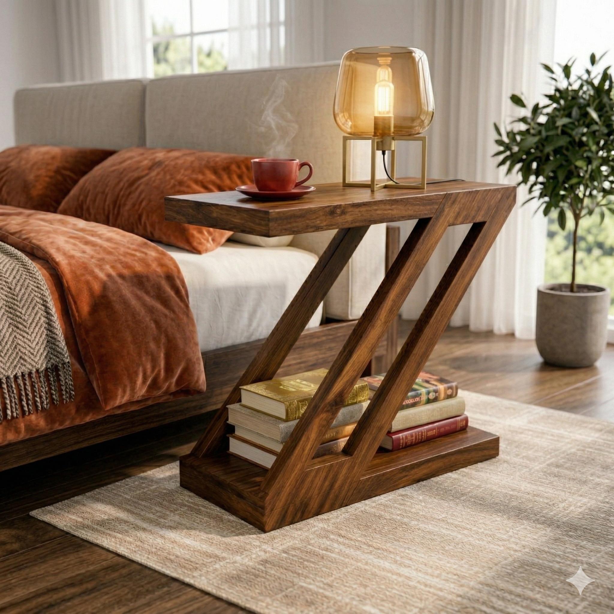 DIY Modern Z-shape Sofa Side Table Plans – 2-tier Display Shelf | Easy ...