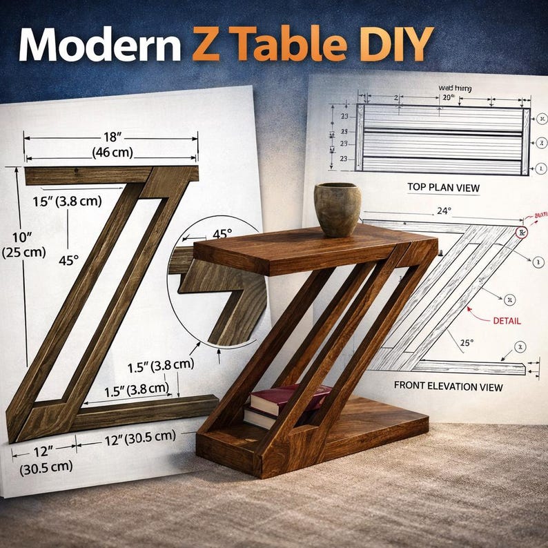 DIY Modern Z-shape Sofa Side Table Plans – 2-tier Display Shelf | Easy ...